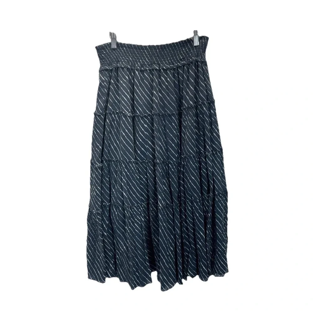 Lauren Ralph Lauren Blue Cotton Tiered Cottagecore Midi pullon Skirt Sz M Stripe
